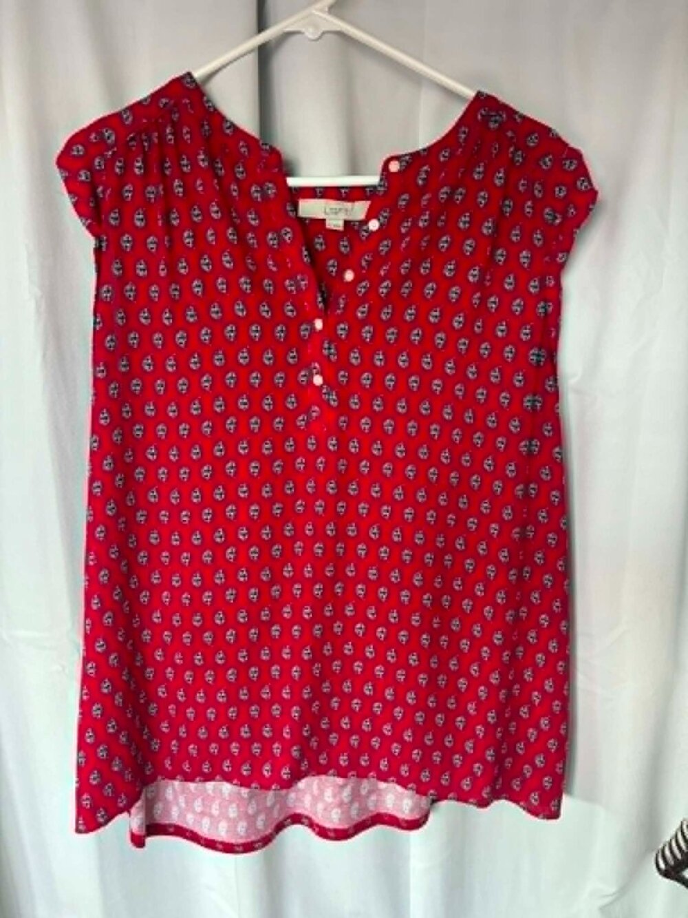 LOFT Red Paisley Sleeveless Top Size Large